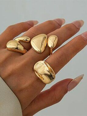 Gold Chunky Ring Set‎ Geometric Stacking Rings Exaggerated Knuckle Ring Boho